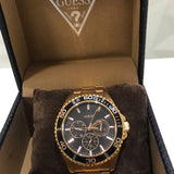 Guess Chaser Chronograph Black Dial Gold Steel Strap Watch for Men - W0170G2