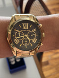 Michael Kors Bradshaw Brown Dial Gold Steel Strap Watch for Women - MK5502