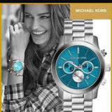 Michael Kors Runway Quartz Blue Dial Silver Steel Strap Watch For Women - MK5953