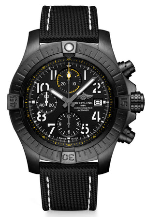 Breitling Avenger Chronograph 45mm Night Mission Black Dial Black Nylon Strap Watch for Men - V13317101B1X1