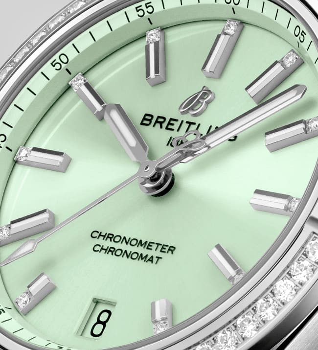 Breitling Chronomat Automatic 36 Diamonds Green Dial Two Tone Steel Strap Watch for Women - A10380591L1A1