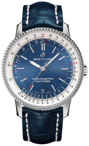 Breitling Navitimer Automatic 38mm Blue Dial Blue Leather Strap Mens Watch - A17325211C1P1