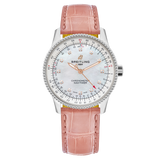 Breitling Navitimer Automatic 35 Mother of Pearl Dial Pink Leather Strap Watch for Women - A17395211A1P3