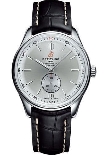 Breitling Premier Automatic 40mm Silver Dial Black Leather Strap Watch for Men - A37340351G1P1