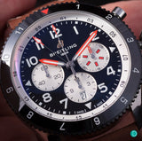 Breitling Super Avi B04 Chronograph GMT 46 Mosquito Black Dial Brown Leather Strap Watch for Men - YB04451A1B1X1