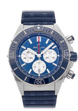 Breitling Super Chronomat B01 44 Blue Dial Blue Rubber Strap Watch for Men - AB0136161C1S1