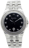 Bulova Crystal Collection Black Dial Silver Steel Strap Watch for Men - 96K102