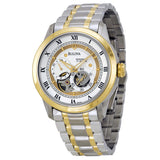 Bulova BVA Skeleton Silver Dial Two Tone Steel Strap Watch for Men - 98A123