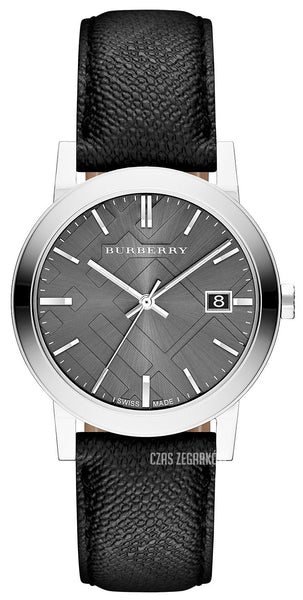 BURBERRY BU9024 ブラック シルバー Burberry Heritage Grey Dial Black Leather Strap Watch for Men