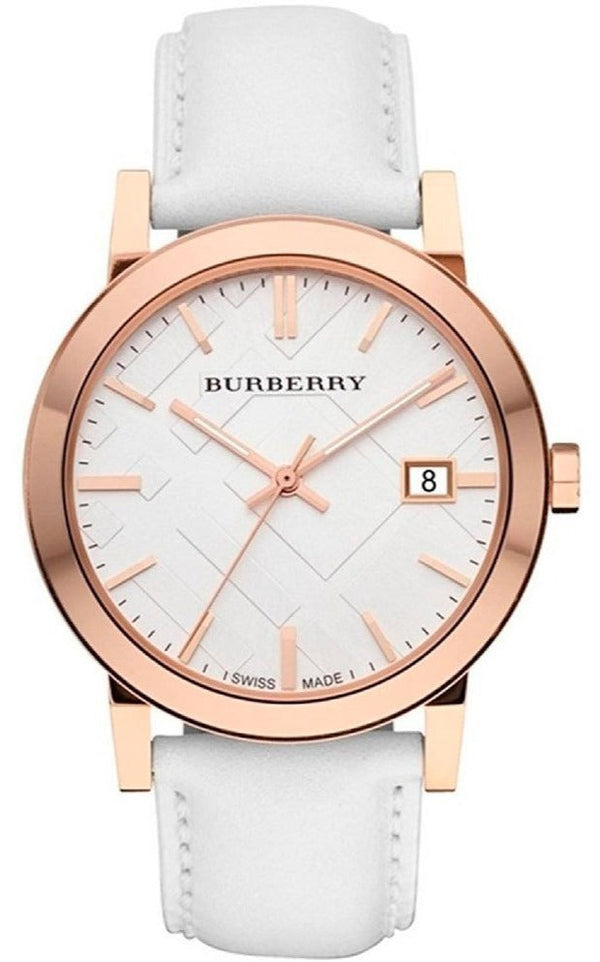 Burberry The City White Dial White Leather Strap Watch for Women - BU9012