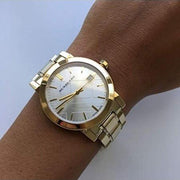 Burberry The City White Dial Gold Steel Strap Watch for Women - BU9103