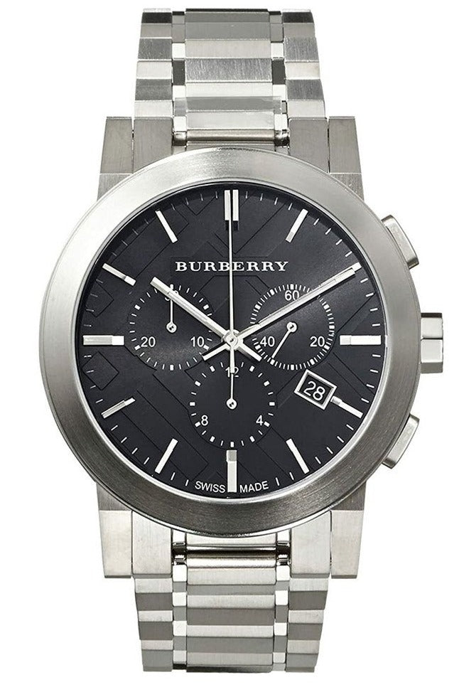 Burberry The City Black Dial Silver Steel Strap Watch for Men