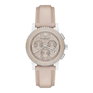 Burberry The City Chronograph Rose Gold Dial Beige Leather Strap Watch For Women - BU9702