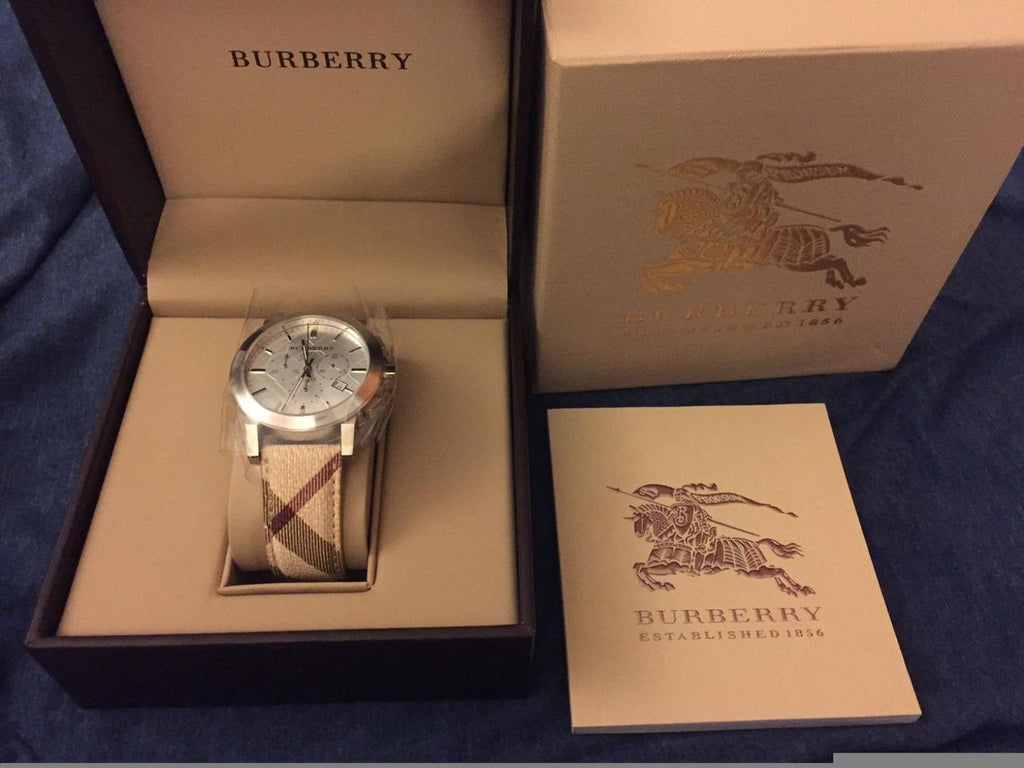 Burberry The City Chronograph White Dial Haymarket Leather Strap