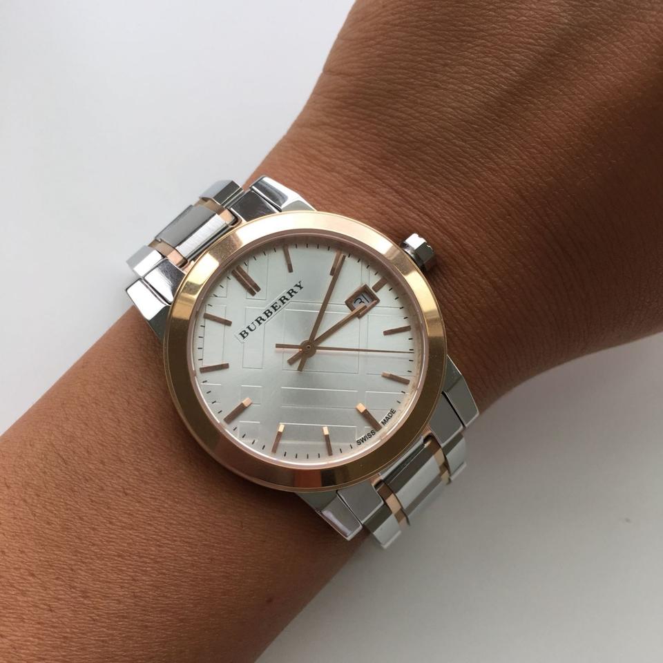 Burberry The City White Dial Two Tone Steel Strap Watch for Women