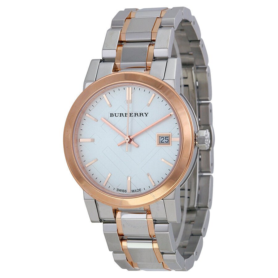 新品＊バーバリー 高級時計 BU9105 Burberry The City White Dial Two Tone Steel Strap Watch for Women