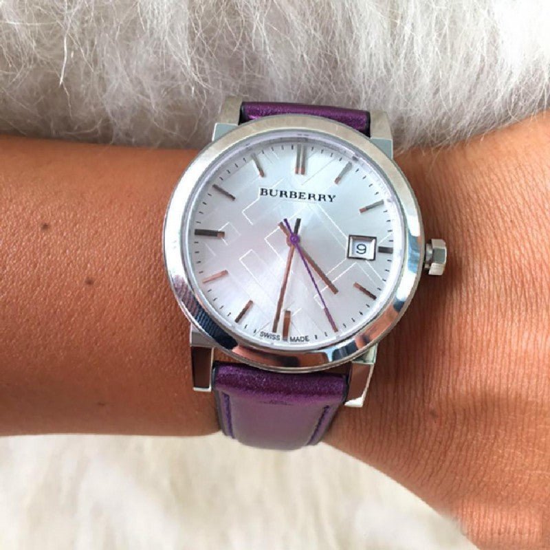 BURBERRY PRE-LOVED AUTHENTIC PURPLE METALLIC GENUINE LEATHER DESIGNER WATCH Burberry | Accessories | Burberry Preloved Authentic Purple  main image 4