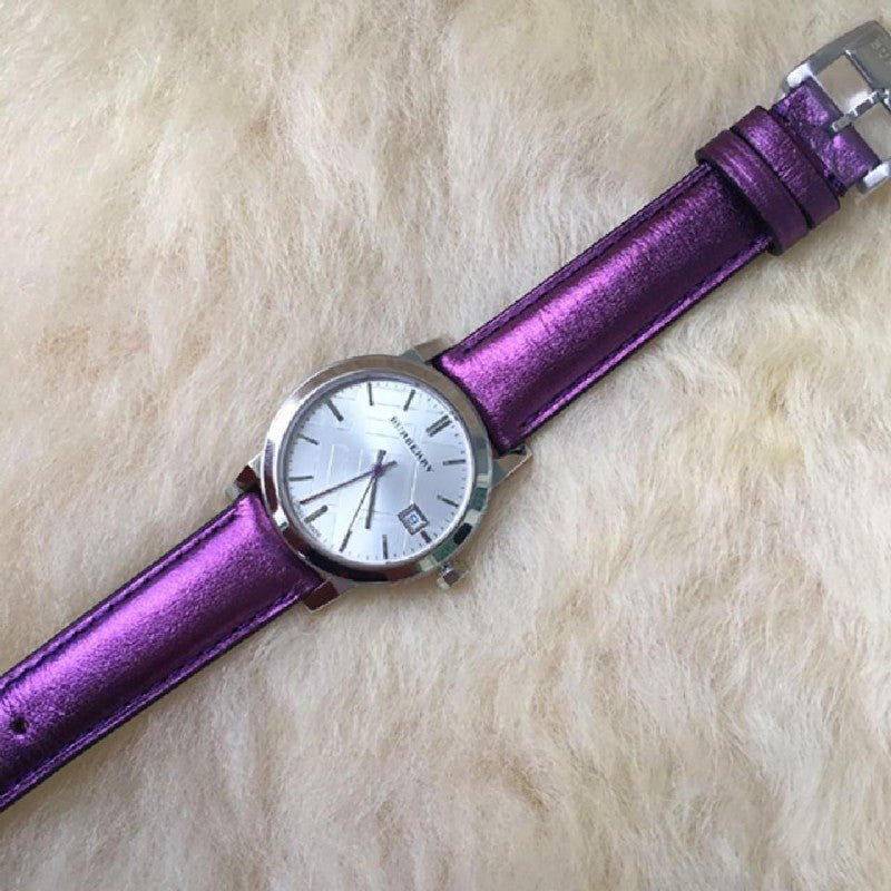 BURBERRY PRE-LOVED AUTHENTIC PURPLE METALLIC GENUINE LEATHER DESIGNER WATCH Burberry | Accessories | Burberry Preloved Authentic Purple  main image 3
