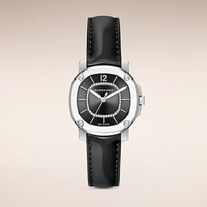 Burberry The Britain Diamonds Black Dial Black Leather Strap Watch for Women - BBY1809