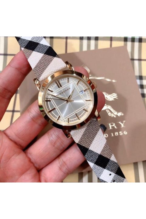 Burberry Heritage Silver Dial Leather Strap Watch for Women