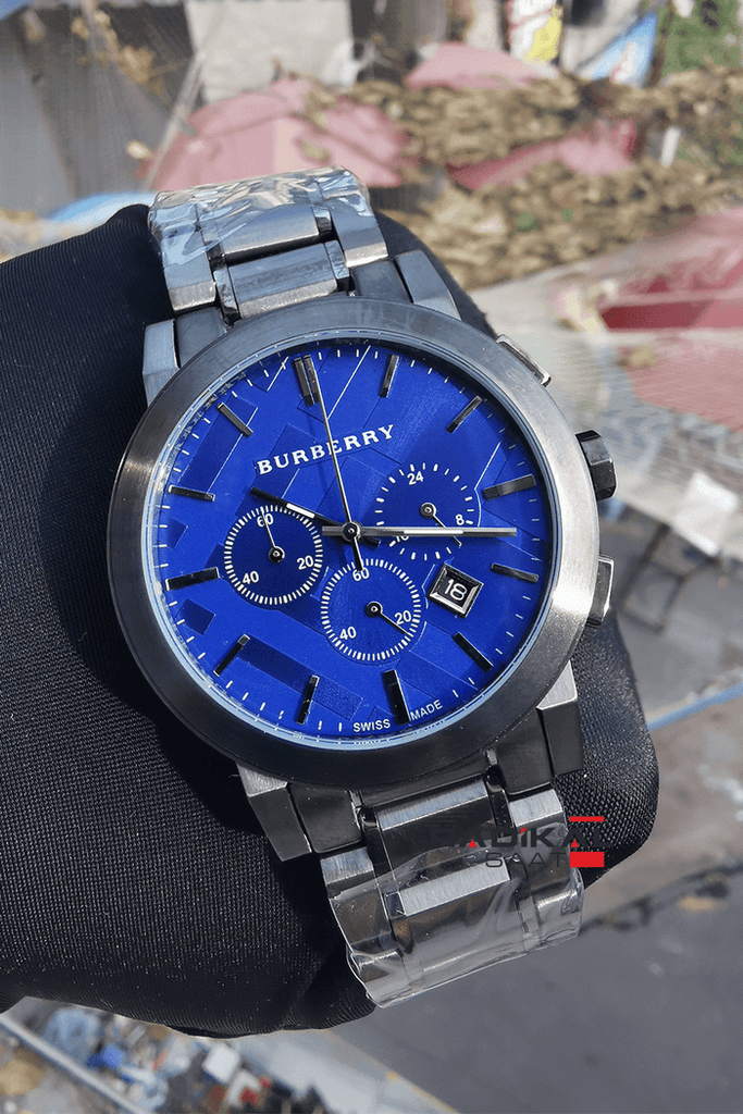 Burberry The City Navy Blue Dial Black Steel Strap Watch for Men Burberry The City Navy Blue Dial Black Steel Strap Watch for Men