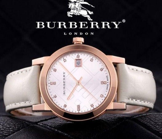 BURBERRY　腕時計　レディース Burberry The City Diamonds Gold Dial Beige Leather Strap Watch for