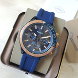 Fossil Bannon Multifunction Blue Dial Blue Silicone Strap Watch for Men - BQ2498