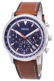 Fossil Goodwin Chronograph Blue Dial Brown Leather Strap Watch for Men - FS5414