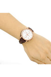 Fossil Boyfriend White Dial Brown Leather Strap Watch for Women - ES3616