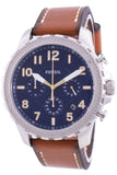 Fossil Bowman Chronograph Luggage Blue Dial Brown Leather Strap Watch for Men - FS5602