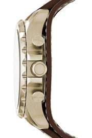 Fossil Nate Chronograph Gold Dial Brown Leather Strap Watch for Men - JR1495