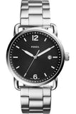 Fossil The Commuter Black Dial Silver Steel Strap Watch for Men - FS5391