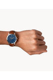 Fossil The Minimalist 3H Blue Dial Brown Leather Strap Watch for Men - FS5499