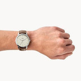 Fossil The Minimalist White Dial Brown Leather Strap Watch for Men - FS5397