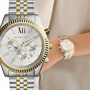 Michael Kors Lexington Silver Dial Two Tone Steel Strap Watch for Men - MK8344