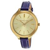 Michael Kors Runway Quartz Gold Dial Blue Leather Strap Watch For Women - MK2285