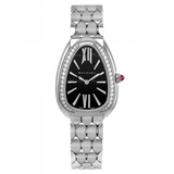 Bvlgari Serpenti Seduttori Diamonds Black Dial Silver Steel Strap Watch for Women - SERPENTI103449