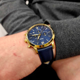 Fossil Neutra Chronograph Blue Dial Blue Leather Strap Watch for Men - FS5790