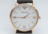 Emporio Armani Dress Quartz White Dial Brown Leather Strap Watch For Men - AR11011