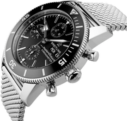 Breitling Superocean Heritage Chronograph 44 Black Dial Silver Mesh Bracelet Watch for Men - A13313121B1A1