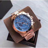Michael Kors Runway Stop Hunger Quartz Blue Dial Rose Gold Steel Strap Watch For Men - MK8358