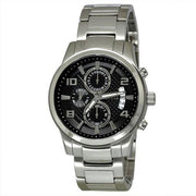 Guess Exec Chronograph Quartz Black Dial Silver Steel Strap Watch For Men - W0075G1