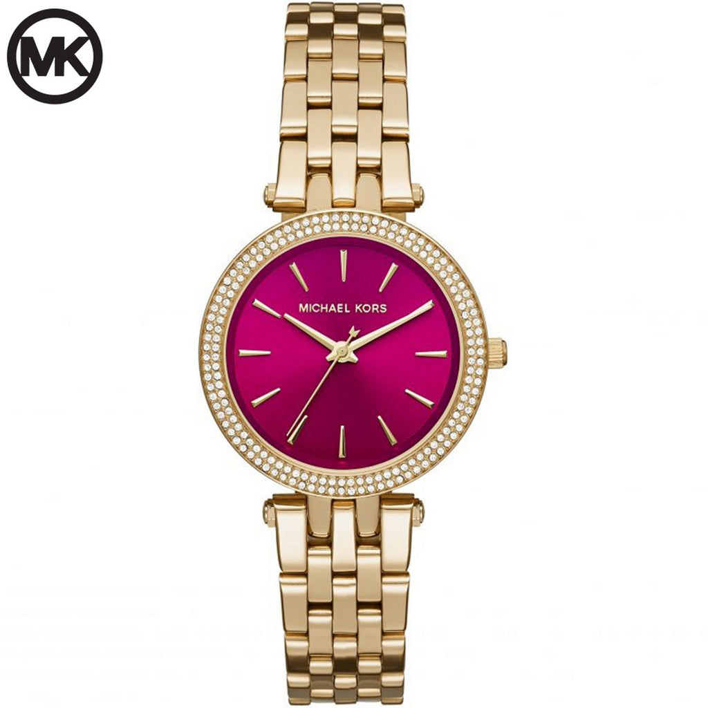 Michael Kors Darci Fuchsia Dial Gold Steel Strap Watch for Women