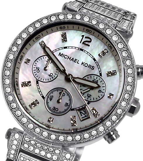 Michael Kors Parker Mother of Pearl Dial Diamonds Silver Steel Strap Watch for Women - MK5572