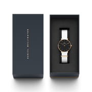 Daniel Wellington Classic Petite Dover Black Dial White NATO Strap Watch For Women - DW001000314