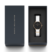 Daniel Wellington Classic Petite Dover Black Dial White NATO Strap Watch For Women - DW00100312