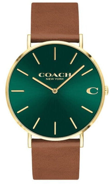 Coach Charles Green Dial Brown Leather Strap Watch for Men display picture 2