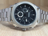 Fossil Machine Chronograph Black Dial Silver Steel Strap Watch for Men - FS4776