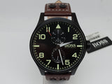 Hugo Boss Aeroliner Maxx Black Dial Brown Leather Strap Watch For Men - 1513079