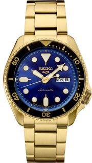 Seiko 5 Sports US Special Edition Automatic Blue Dial Gold Steel Strap Watch For Men - SRPK20
